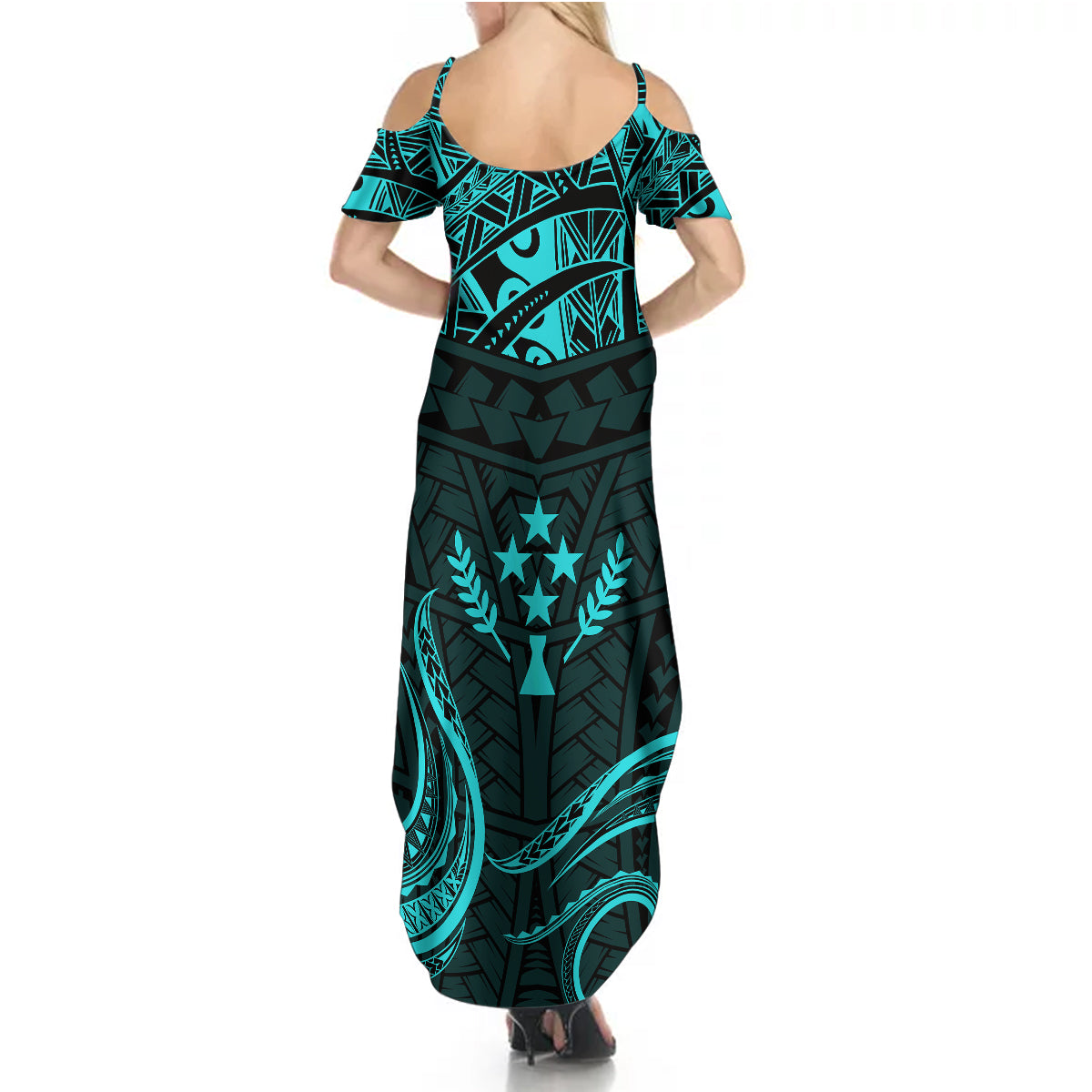 FSM Kosrae States Summer Maxi Dress Micronesia Vintage Polynesian Tribal Aqua Version LT9 - Polynesian Pride