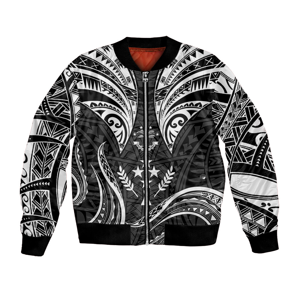 FSM Kosrae States Bomber Jacket Micronesia Vintage Polynesian Tribal Black Version LT9 Unisex Black - Polynesian Pride