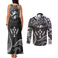 FSM Kosrae States Couples Matching Tank Maxi Dress and Long Sleeve Button Shirts Micronesia Vintage Polynesian Tribal Black Version LT9 - Polynesian Pride