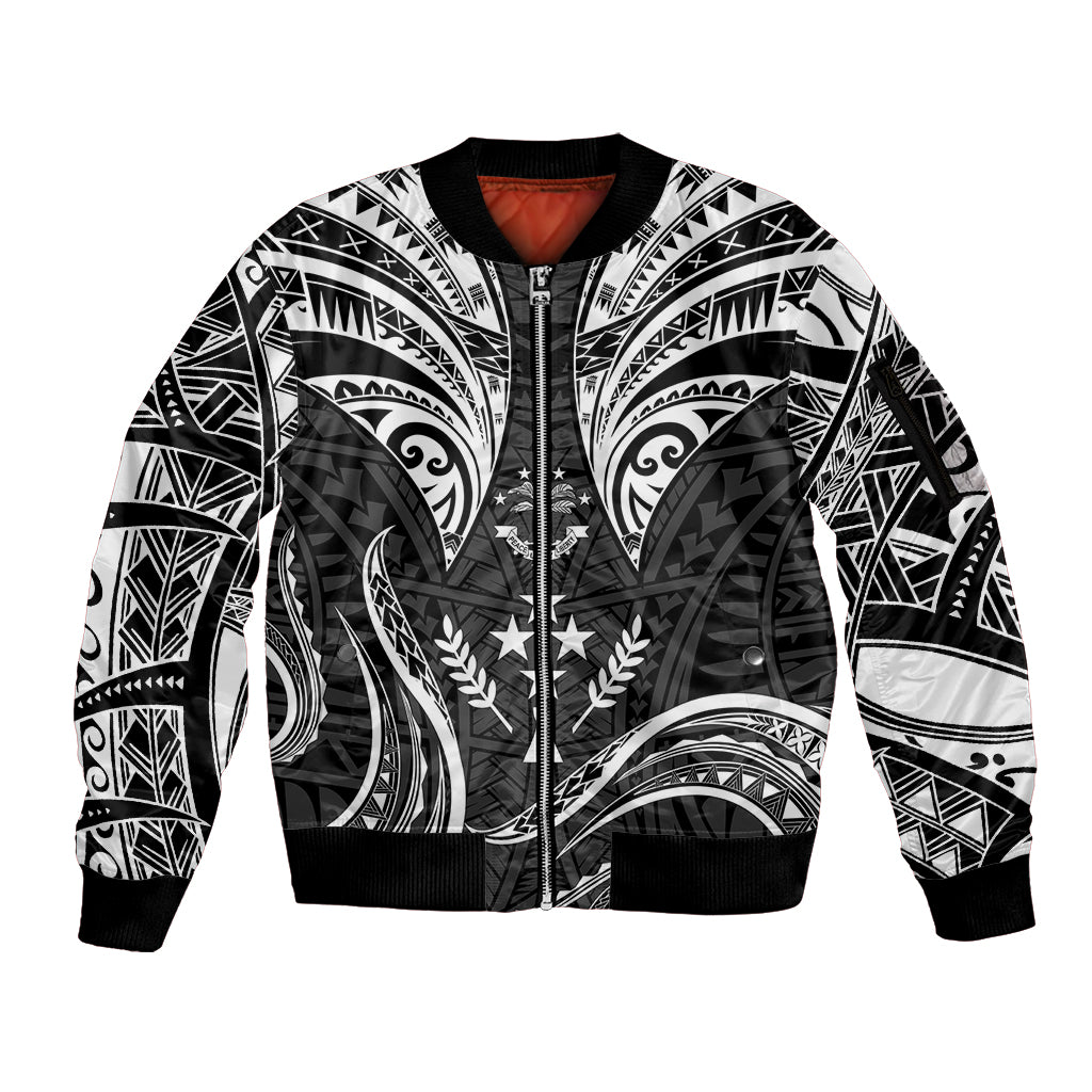 FSM Kosrae States Sleeve Zip Bomber Jacket Micronesia Vintage Polynesian Tribal Black Version LT9 Unisex Black - Polynesian Pride