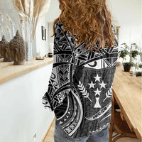 FSM Kosrae States Women Casual Shirt Micronesia Vintage Polynesian Tribal Black Version LT9 - Polynesian Pride
