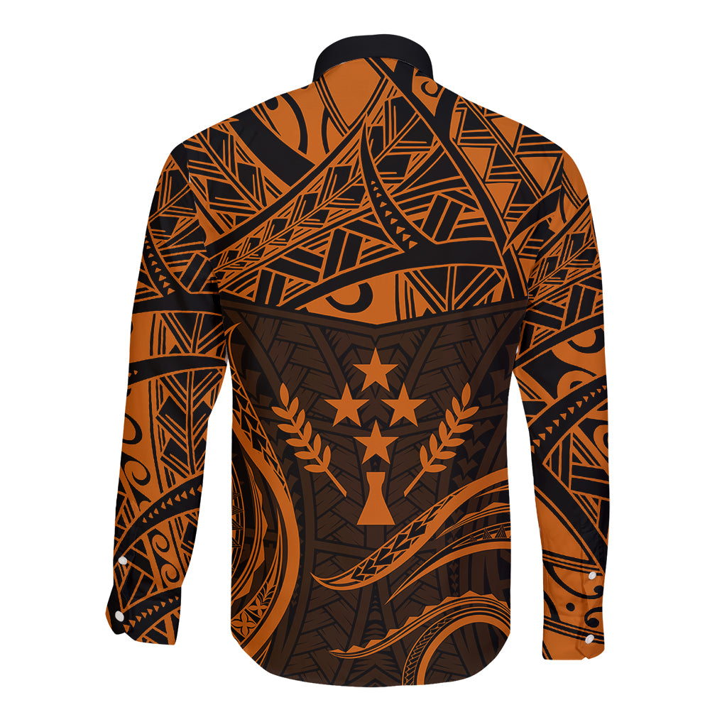 FSM Kosrae States Long Sleeve Button Shirt Micronesia Vintage Polynesian Tribal Gold Version LT9 - Polynesian Pride