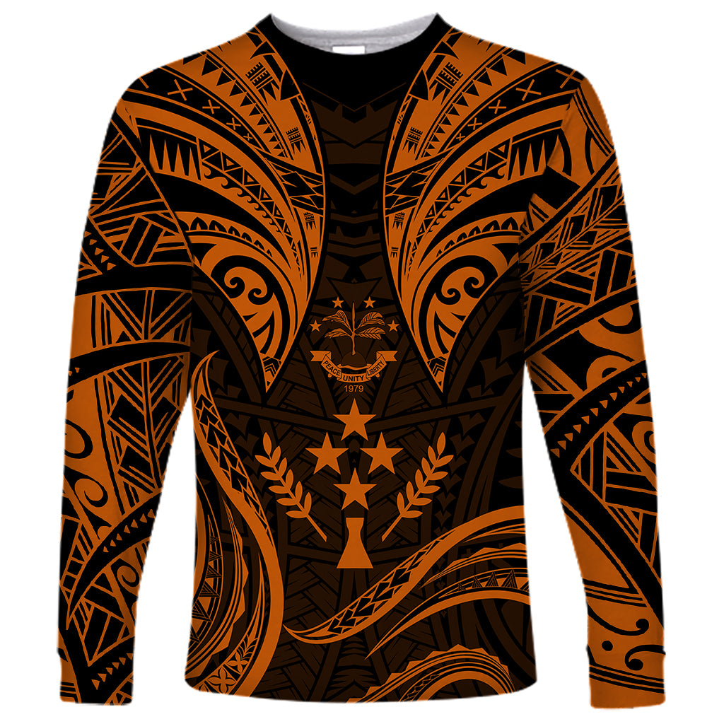 FSM Kosrae States Long Sleeve Shirt Micronesia Vintage Polynesian Tribal Gold Version LT9 Unisex Gold - Polynesian Pride