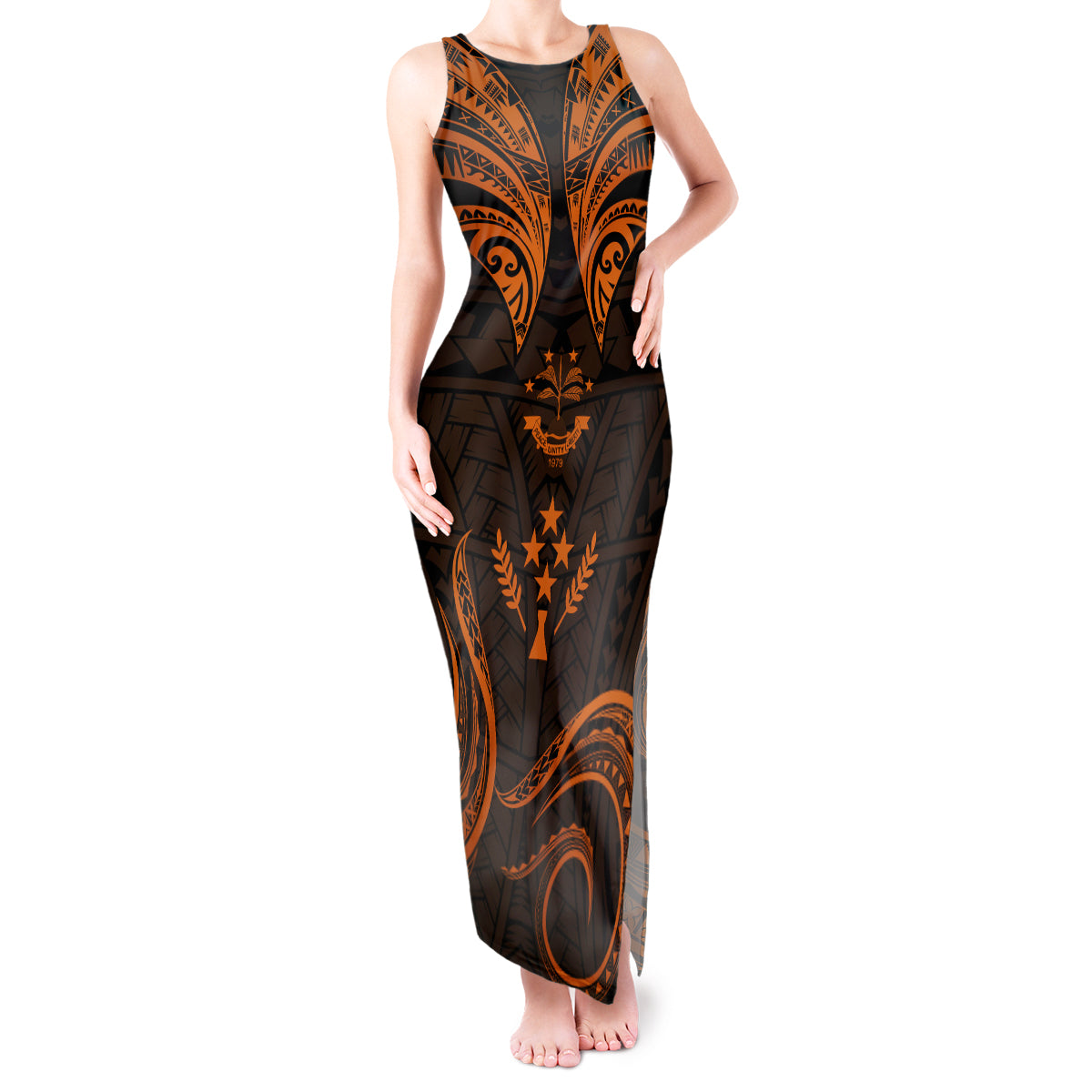 FSM Kosrae States Tank Maxi Dress Micronesia Vintage Polynesian Tribal Gold Version LT9 Women Gold - Polynesian Pride