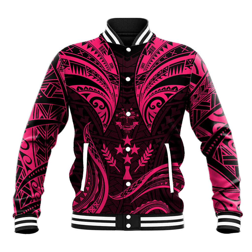 FSM Kosrae States Baseball Jacket Micronesia Vintage Polynesian Tribal Pink Version LT9 Unisex Pink - Polynesian Pride