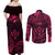 FSM Kosrae States Couples Matching Off Shoulder Maxi Dress and Long Sleeve Button Shirts Micronesia Vintage Polynesian Tribal Pink Version LT9 - Polynesian Pride