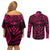 FSM Kosrae States Couples Matching Off Shoulder Short Dress and Long Sleeve Button Shirts Micronesia Vintage Polynesian Tribal Pink Version LT9 - Polynesian Pride