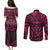 FSM Kosrae States Couples Matching Puletasi Dress and Long Sleeve Button Shirts Micronesia Vintage Polynesian Tribal Pink Version LT9 - Polynesian Pride