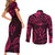 FSM Kosrae States Couples Matching Short Sleeve Bodycon Dress and Long Sleeve Button Shirts Micronesia Vintage Polynesian Tribal Pink Version LT9 - Polynesian Pride