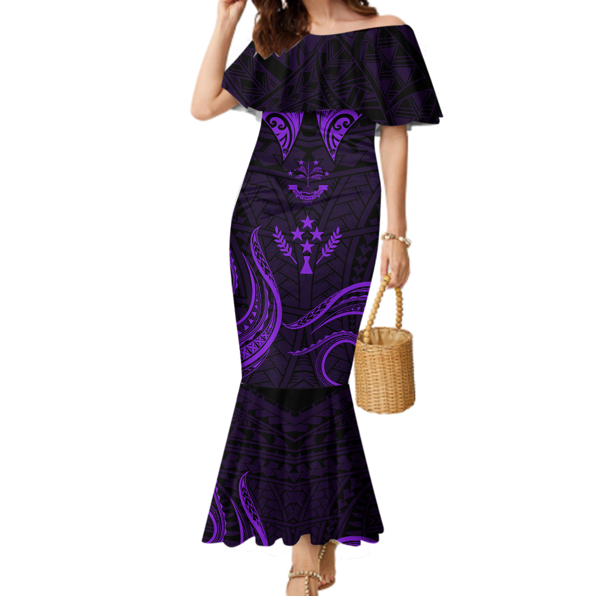 FSM Kosrae States Mermaid Dress Micronesia Vintage Polynesian Tribal Purple Version LT9 Women Purple - Polynesian Pride