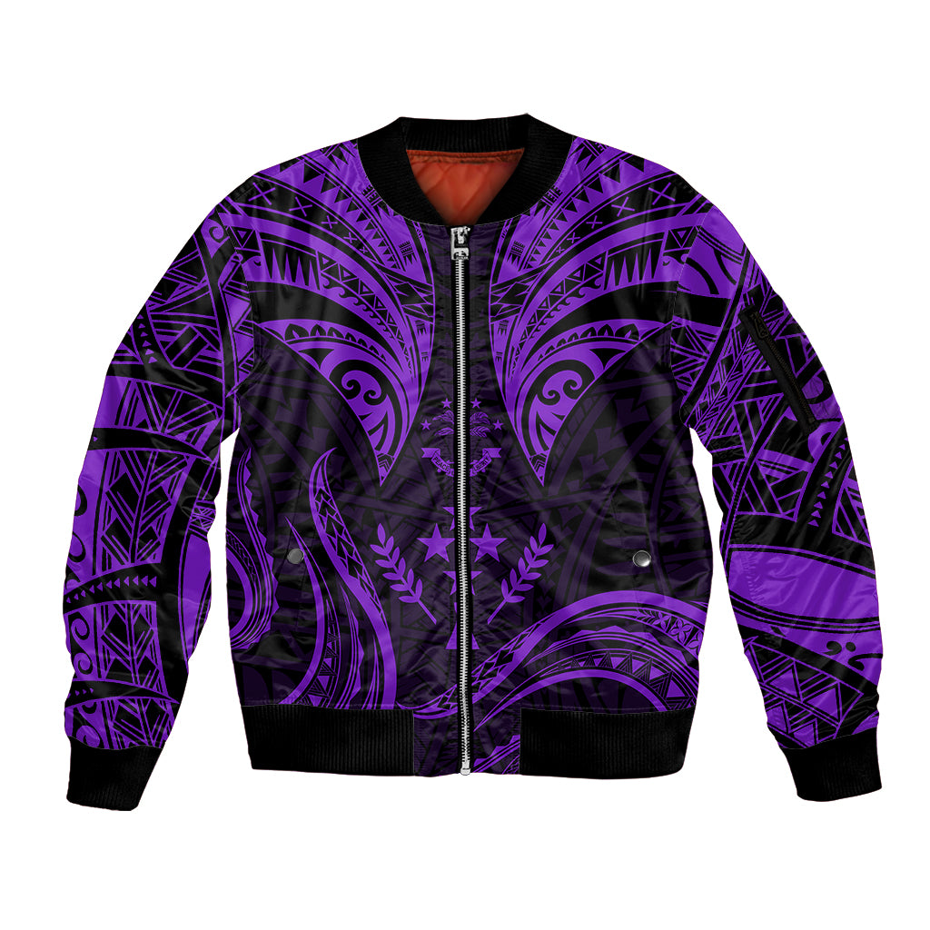 FSM Kosrae States Sleeve Zip Bomber Jacket Micronesia Vintage Polynesian Tribal Purple Version LT9 Unisex Purple - Polynesian Pride