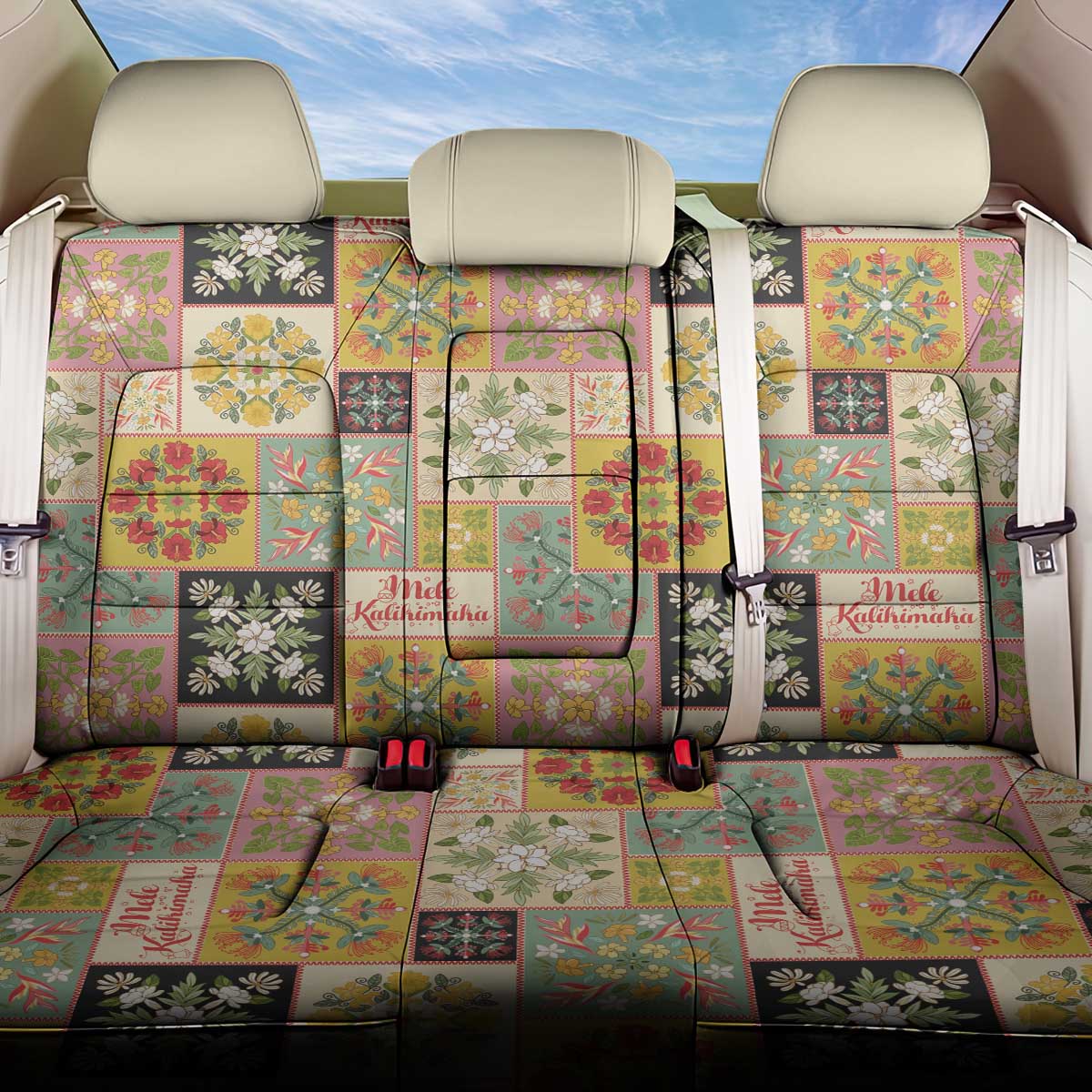Mele Kalikimaka Hawaii Christmas Back Car Seat Cover Melemele Mama Seamless Floral Motif - Polynesian Pride