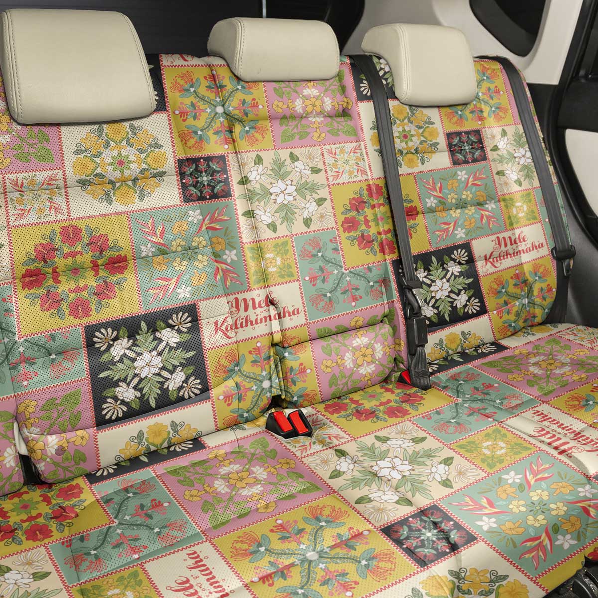 Mele Kalikimaka Hawaii Christmas Back Car Seat Cover Melemele Mama Seamless Floral Motif - Polynesian Pride