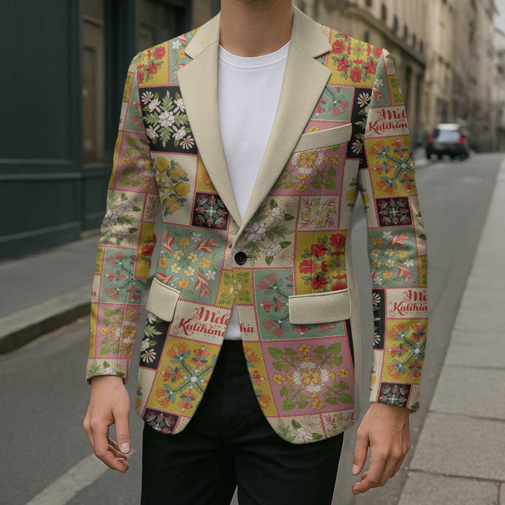 Mele Kalikimaka Hawaii Christmas Blazer Melemele Mama Seamless Floral Motif - Polynesian Pride