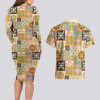 Mele Kalikimaka Hawaii Christmas Couples Matching Long Sleeve Bodycon Dress and Hawaiian Shirt Melemele Mama Seamless Floral Motif LT9 - Polynesian Pride