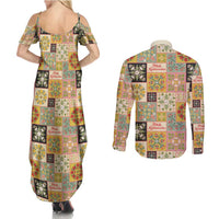 Mele Kalikimaka Hawaii Christmas Couples Matching Summer Maxi Dress and Long Sleeve Button Shirt Melemele Mama Seamless Floral Motif LT9 - Polynesian Pride