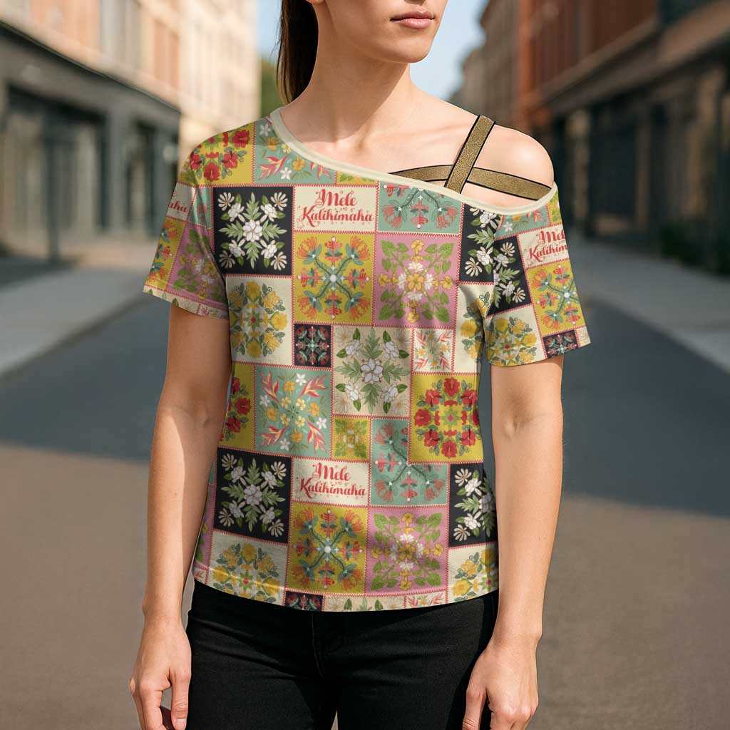 Mele Kalikimaka Hawaii Christmas Cross Shoulder Shirt Melemele Mama Seamless Floral Motif - Polynesian Pride