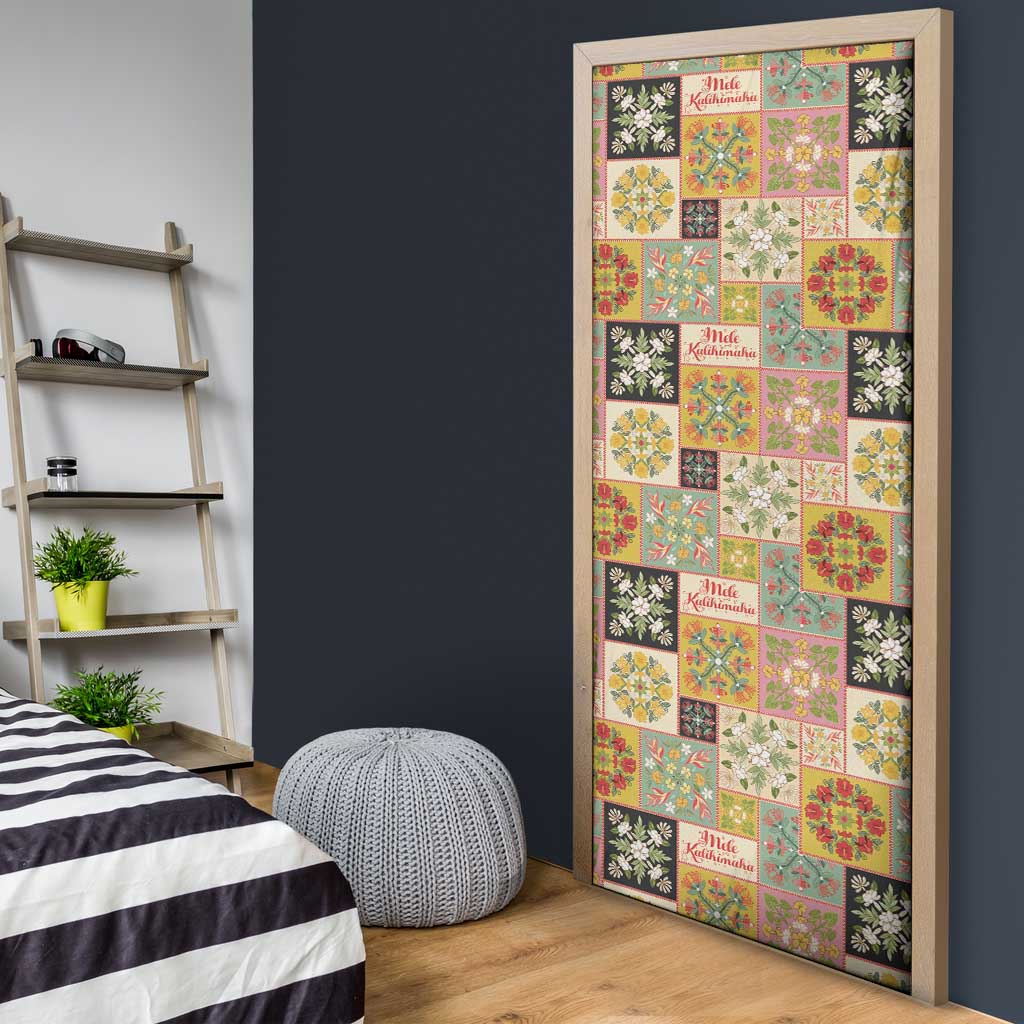 Mele Kalikimaka Hawaii Christmas Door Cover Melemele Mama Seamless Floral Motif - Polynesian Pride