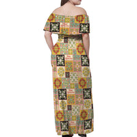 Mele Kalikimaka Hawaii Christmas Family Matching Off Shoulder Maxi Dress and Hawaiian Shirt Melemele Mama Seamless Floral Motif - Polynesian Pride