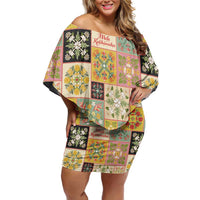 Mele Kalikimaka Hawaii Christmas Family Matching Off Shoulder Short Dress and Hawaiian Shirt Melemele Mama Seamless Floral Motif - Polynesian Pride