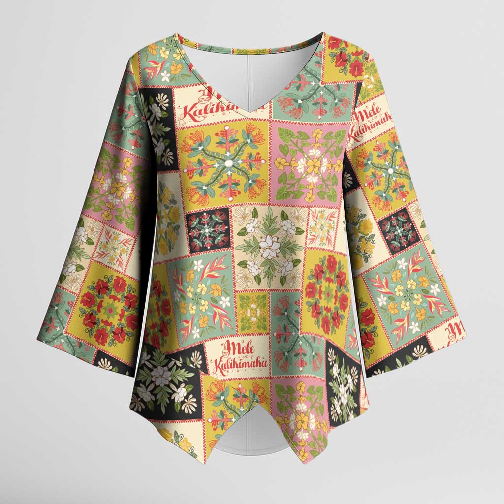 Mele Kalikimaka Hawaii Christmas Kimono Sleeve Blouse Melemele Mama Seamless Floral Motif - Polynesian Pride