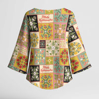 Mele Kalikimaka Hawaii Christmas Kimono Sleeve Blouse Melemele Mama Seamless Floral Motif - Polynesian Pride