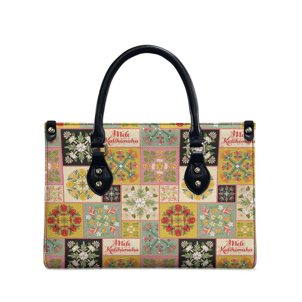 Mele Kalikimaka Hawaii Christmas Leather Bag Melemele Mama Seamless Floral Motif - Polynesian Pride