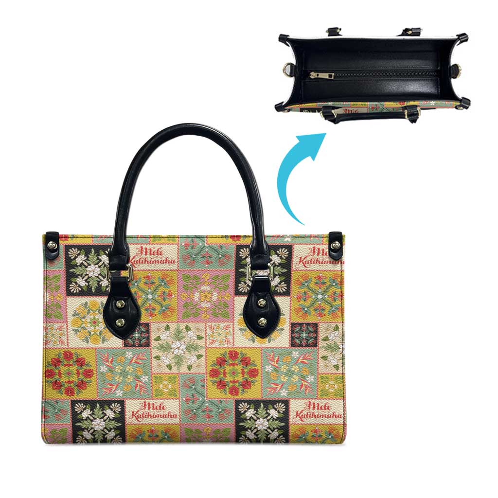Mele Kalikimaka Hawaii Christmas Leather Bag Melemele Mama Seamless Floral Motif - Polynesian Pride