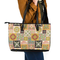 Mele Kalikimaka Hawaii Christmas Leather Tote Bag Melemele Mama Seamless Floral Motif - Polynesian Pride