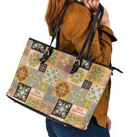 Mele Kalikimaka Hawaii Christmas Leather Tote Bag Melemele Mama Seamless Floral Motif - Polynesian Pride