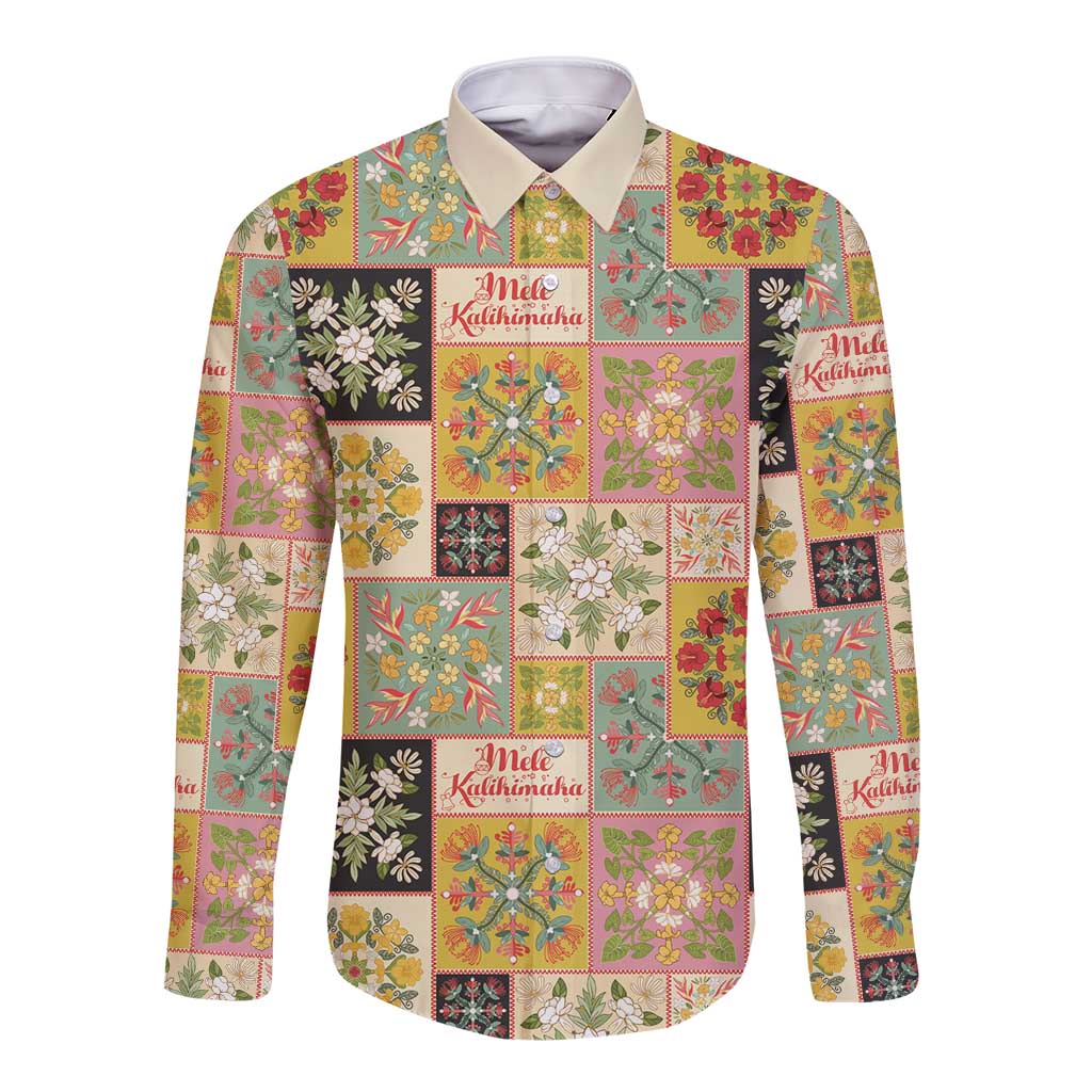 Mele Kalikimaka Hawaii Christmas Long Sleeve Button Shirt Melemele Mama Seamless Floral Motif - Polynesian Pride
