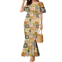 Mele Kalikimaka Hawaii Christmas Mermaid Dress Melemele Mama Seamless Floral Motif LT9 Women Beige - Polynesian Pride