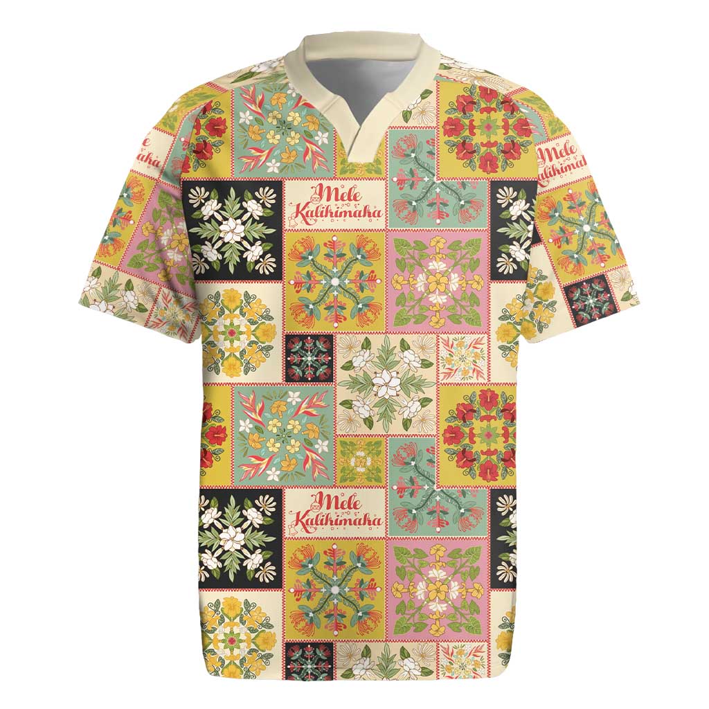 Mele Kalikimaka Hawaii Christmas Rugby Jersey Melemele Mama Seamless Floral Motif - Polynesian Pride