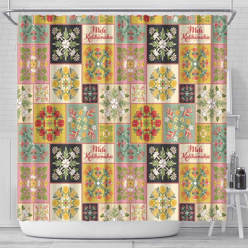 Mele Kalikimaka Hawaii Christmas Shower Curtain Melemele Mama Seamless Floral Motif - Polynesian Pride