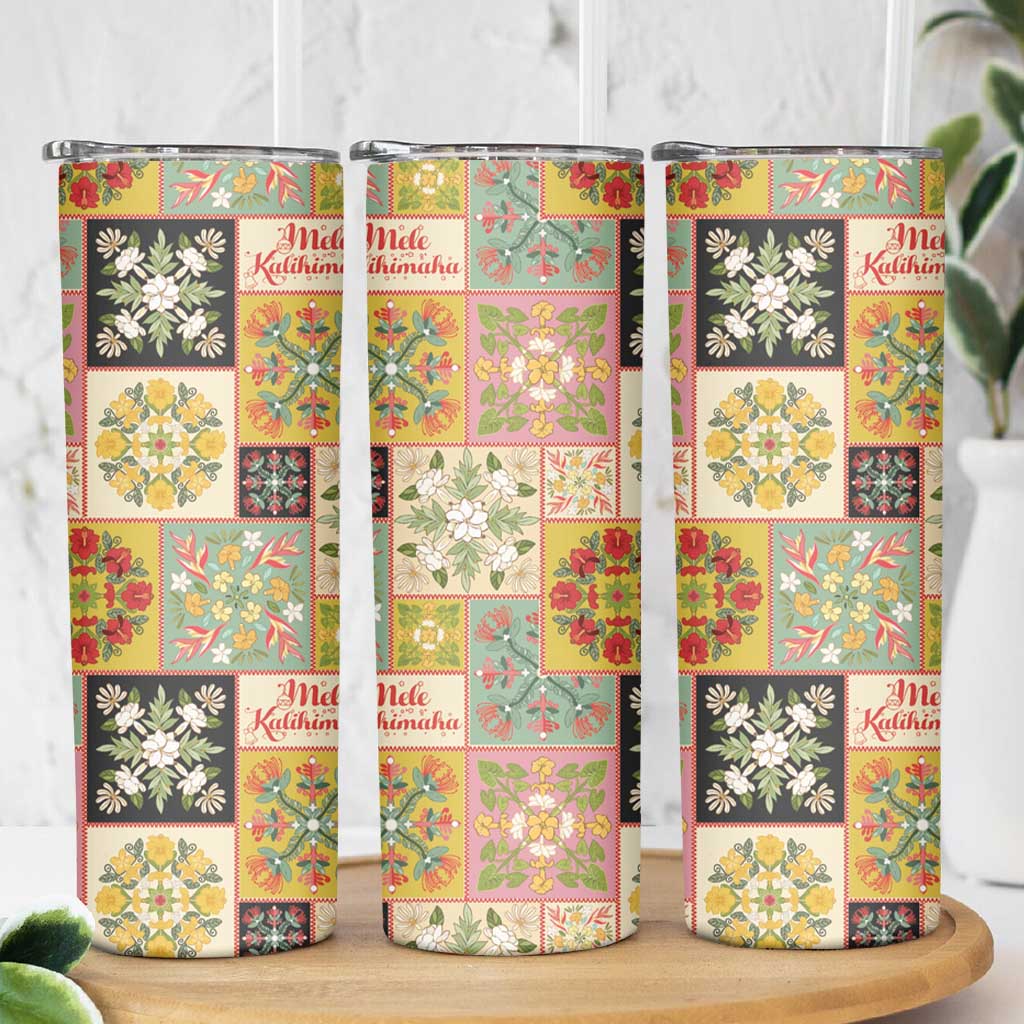 Mele Kalikimaka Hawaii Christmas Skinny Tumbler Melemele Mama Seamless Floral Motif - Polynesian Pride