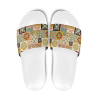 Mele Kalikimaka Hawaii Christmas Slide Sandals Melemele Mama Seamless Floral Motif - Polynesian Pride