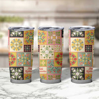 Mele Kalikimaka Hawaii Christmas Tumbler Cup Melemele Mama Seamless Floral Motif - Polynesian Pride