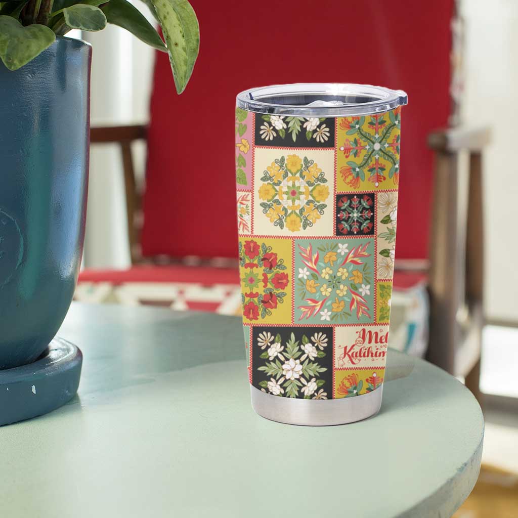 Mele Kalikimaka Hawaii Christmas Tumbler Cup Melemele Mama Seamless Floral Motif - Polynesian Pride