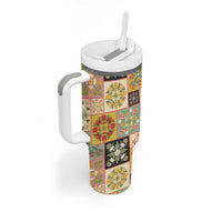 Mele Kalikimaka Hawaii Christmas Tumbler With Handle Melemele Mama Seamless Floral Motif - Polynesian Pride