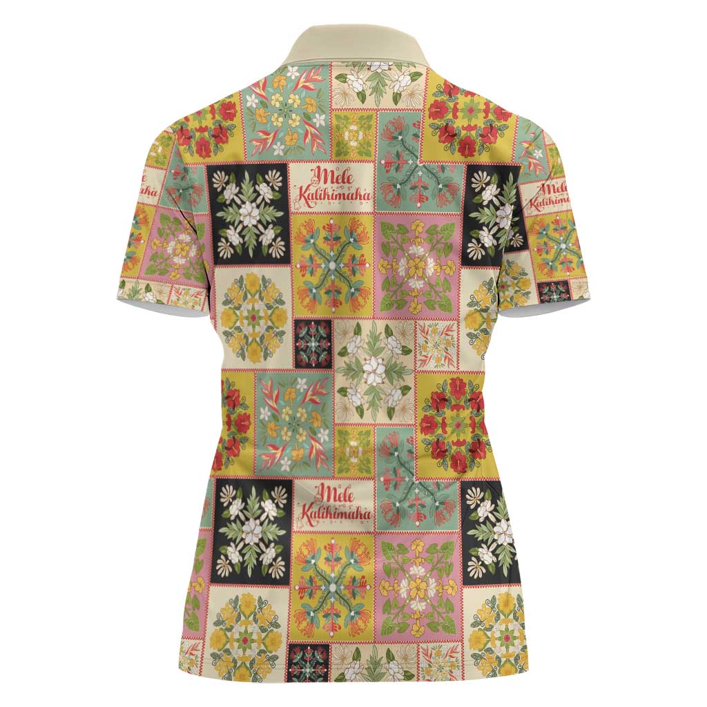 Mele Kalikimaka Hawaii Christmas Women Polo Shirt Melemele Mama Seamless Floral Motif - Polynesian Pride