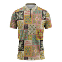 Mele Kalikimaka Hawaii Christmas Zipper Polo Shirt Melemele Mama Seamless Floral Motif - Polynesian Pride