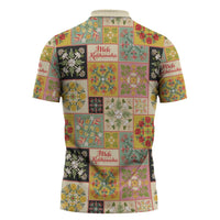 Mele Kalikimaka Hawaii Christmas Zipper Polo Shirt Melemele Mama Seamless Floral Motif - Polynesian Pride