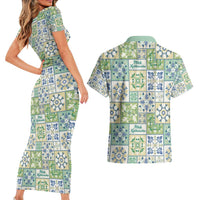 Mele Kalikimaka Hawaii Christmas Couples Matching Short Sleeve Bodycon Dress and Hawaiian Shirt Omaomao Seamless Floral Motif LT9 - Polynesian Pride