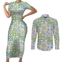 Mele Kalikimaka Hawaii Christmas Couples Matching Short Sleeve Bodycon Dress and Long Sleeve Button Shirt Omaomao Seamless Floral Motif LT9 Green - Polynesian Pride