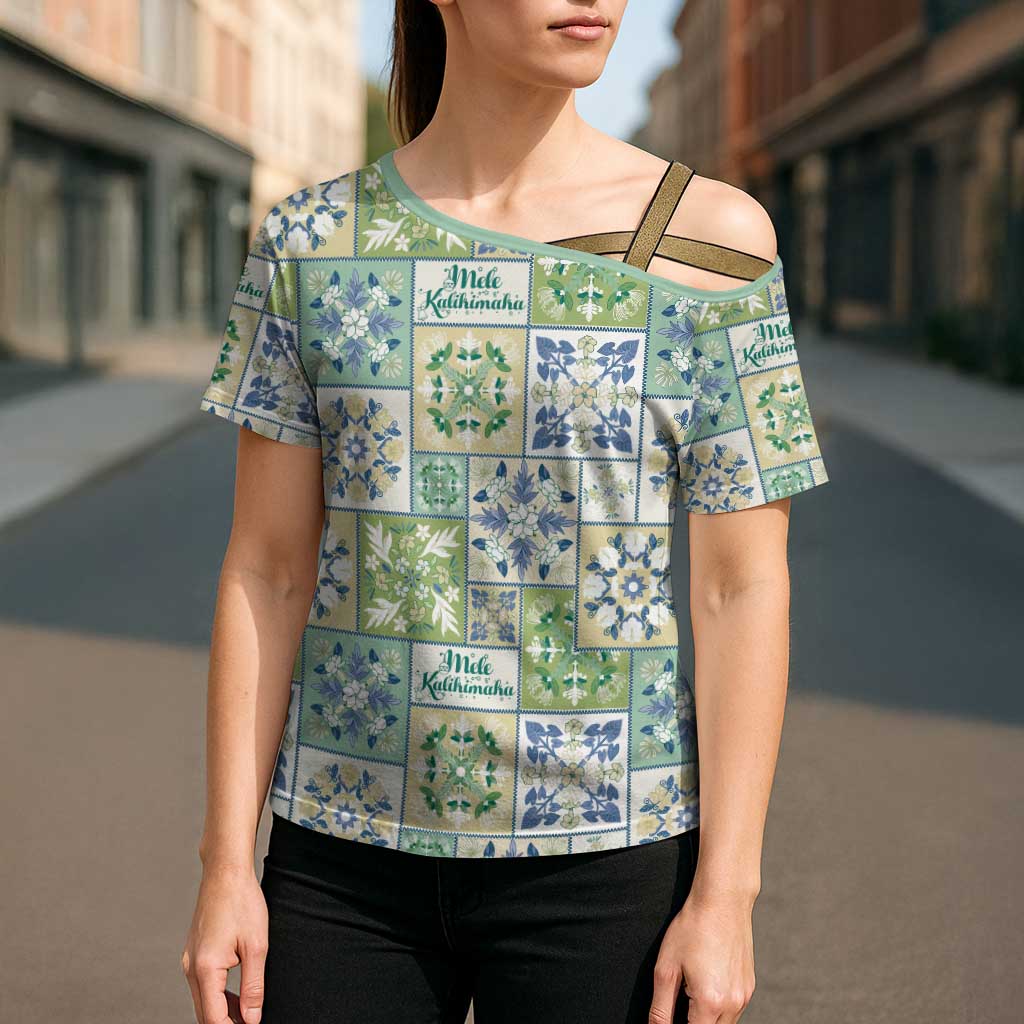 Mele Kalikimaka Hawaii Christmas Cross Shoulder Shirt Omaomao Seamless Floral Motif - Polynesian Pride