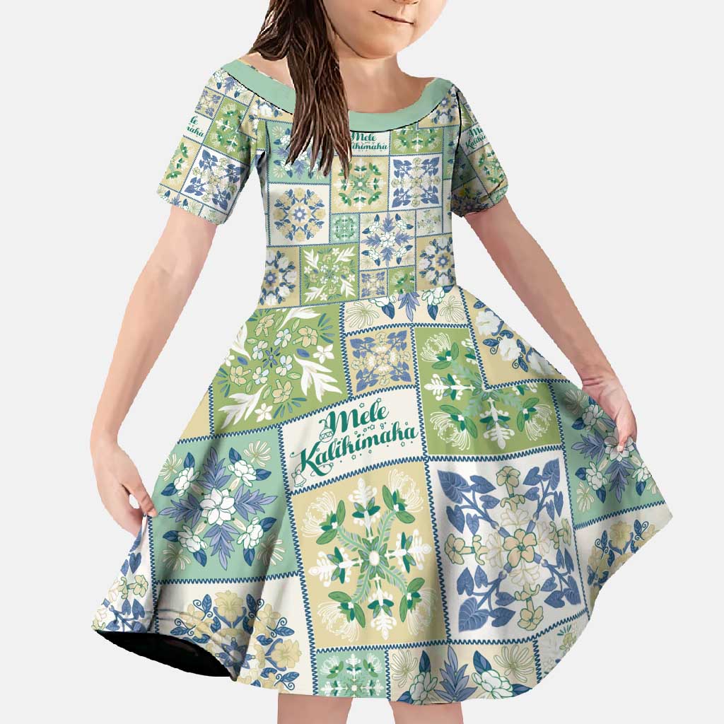 Mele Kalikimaka Hawaii Christmas Family Matching Long Sleeve Bodycon Dress and Hawaiian Shirt Omaomao Seamless Floral Motif LT9 Daughter's Dress Green - Polynesian Pride