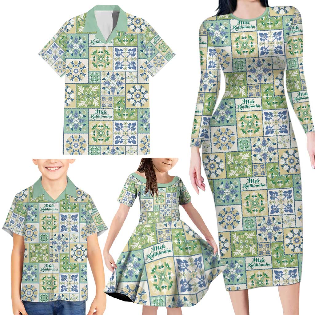 Mele Kalikimaka Hawaii Christmas Family Matching Long Sleeve Bodycon Dress and Hawaiian Shirt Omaomao Seamless Floral Motif LT9 - Polynesian Pride