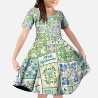 Mele Kalikimaka Hawaii Christmas Family Matching Mermaid Dress and Hawaiian Shirt Omaomao Seamless Floral Motif LT9 Daughter's Dress Green - Polynesian Pride