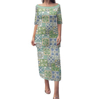 Mele Kalikimaka Hawaii Christmas Family Matching Puletasi and Hawaiian Shirt Omaomao Seamless Floral Motif LT9 Mom's Dress Green - Polynesian Pride