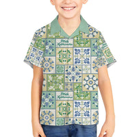 Mele Kalikimaka Hawaii Christmas Family Matching Puletasi and Hawaiian Shirt Omaomao Seamless Floral Motif LT9 Son's Shirt Green - Polynesian Pride
